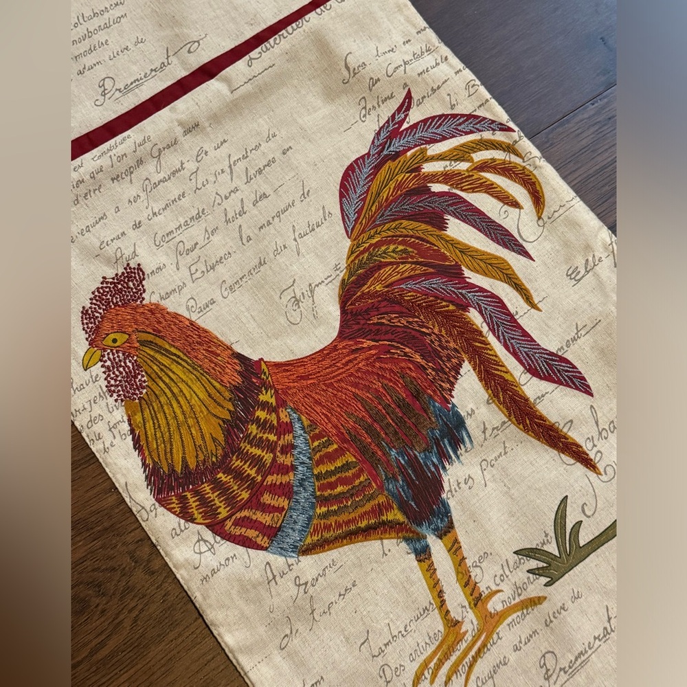 Pier 1 French Country Colorful Rooster Table Runner Embroidered Embellishments - Picture 3 of 7